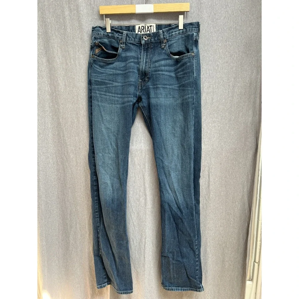 Ariat Rebar M5 Jeans Mens 36/38 Blue Slim Straight Denim Pants Casual Workwear